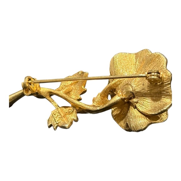 BSK Vintage Gold Tone Rose stemmed brooch w/rhinestones. JB8 - Picture 5 of 7